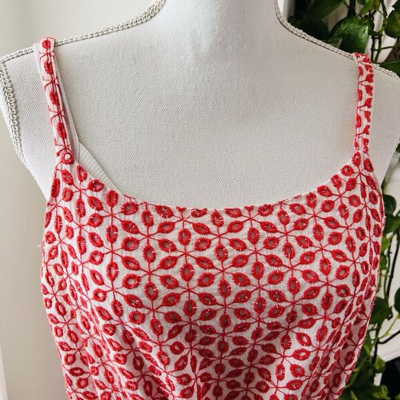 Cremieux Red & White Floral 100% Cotton Fully Lined Boho Sundress Maxi Dress Med - Picture 3 of 10